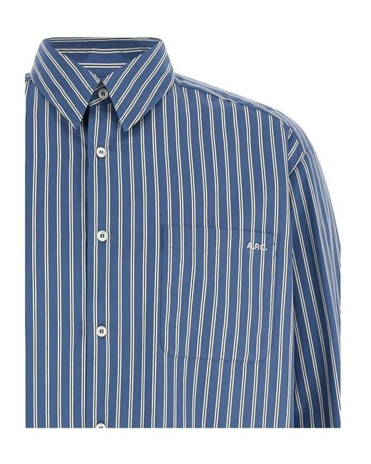 A.P.C. Blue Malo Striped Shirt for men