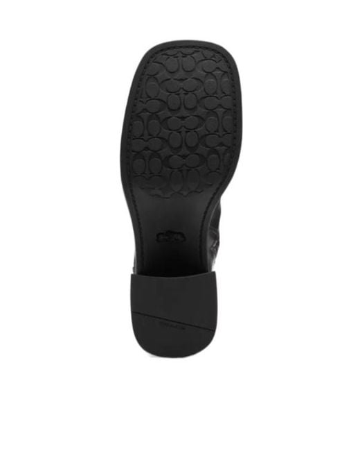 COACH Black Leather Block-Heel Ankle Boots