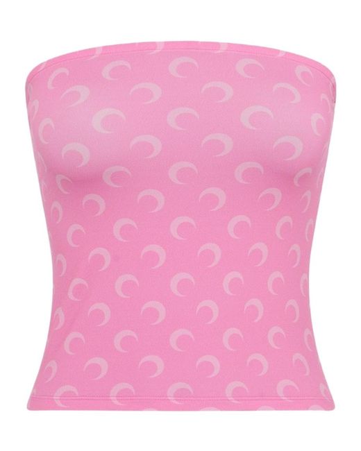 MARINE SERRE Pink All-Over Moon Printed Bandeau Top