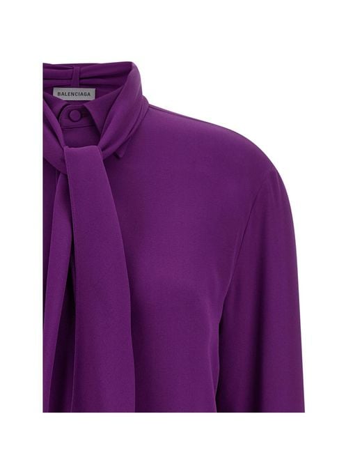 Balenciaga Purple Scarf-Neck Long-Sleeved Shirt