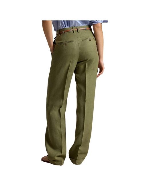 Ralph Lauren Green Pressed-Crease Turned-Up Trousers