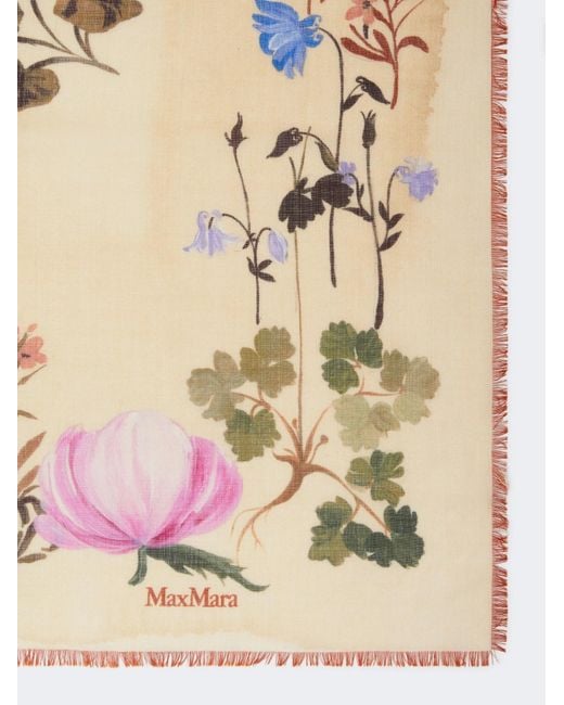 Max Mara Natural Floral-Print Frayed Scarf