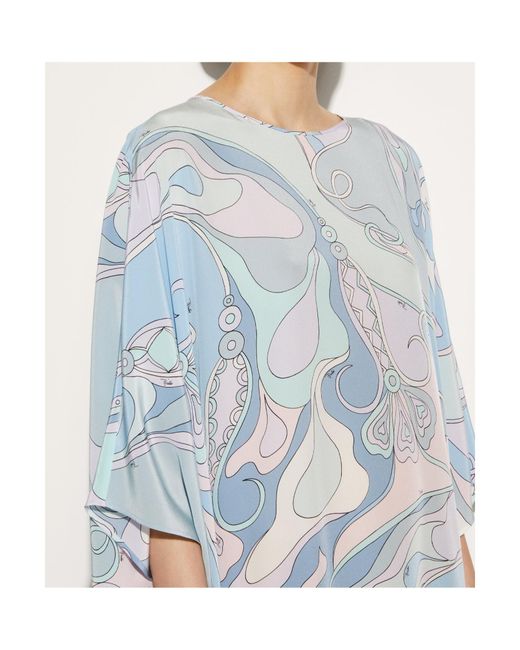 Emilio Pucci Blue Orchidee-Print Silk Kaftan