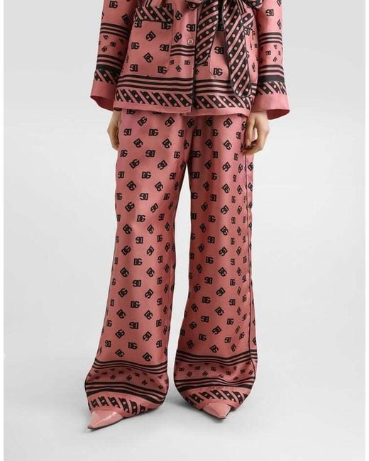 Dolce & Gabbana Red All-Over Dg Logo Jacquard Satin Pajama Pants