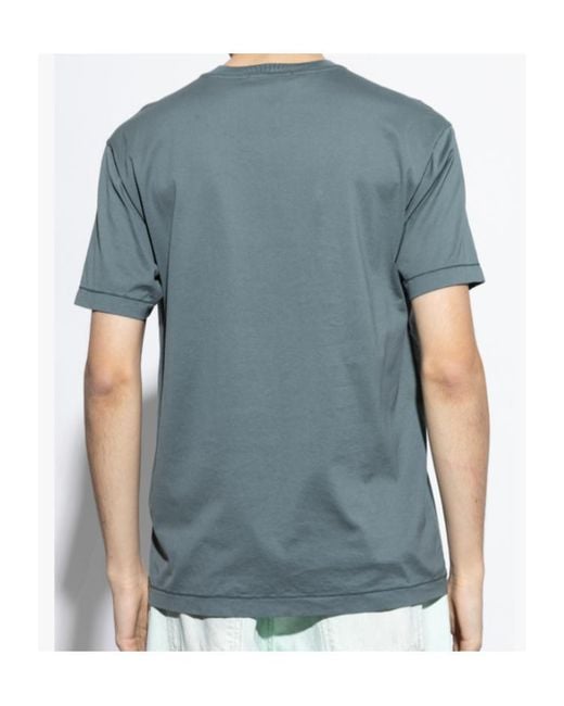 Stone Island Blue V-Neck T-Shirt for men