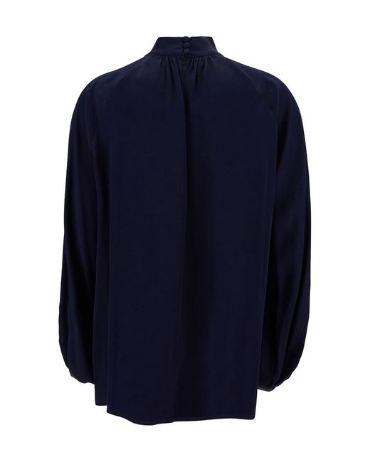 Semicouture Blue Hollowed Out Long-Sleeved Blouse