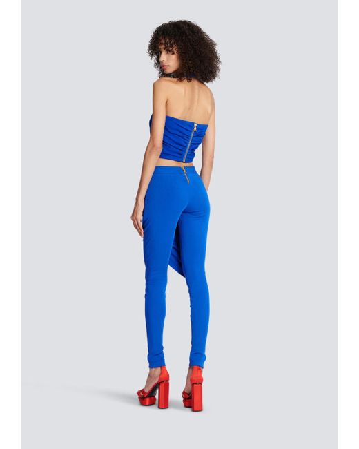 Balmain Blue Ruched Halter Neck Crossover Top