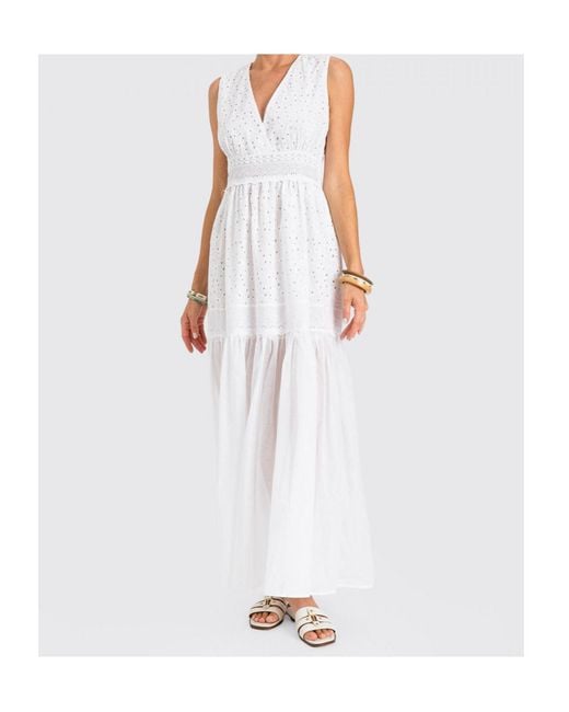 Twinset White Broderie Sleeveless Maxi Dress