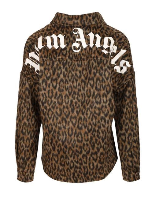Palm Angels Brown Leopard Printed Shirt for men