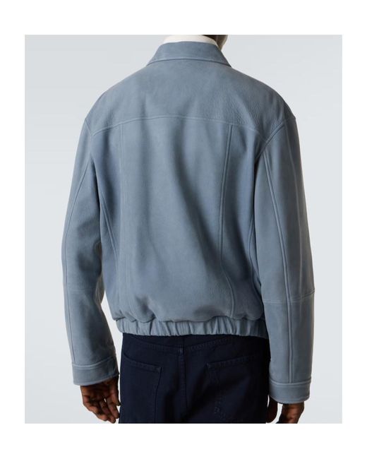 Brunello Cucinelli Blue Leather Jacket for men