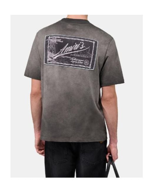 Amiri Gray Faded Logo-Patch Crewneck T-Shirt for men