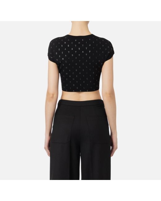 Elisabetta Franchi Black Logo Lettering Embellished Cropped Top