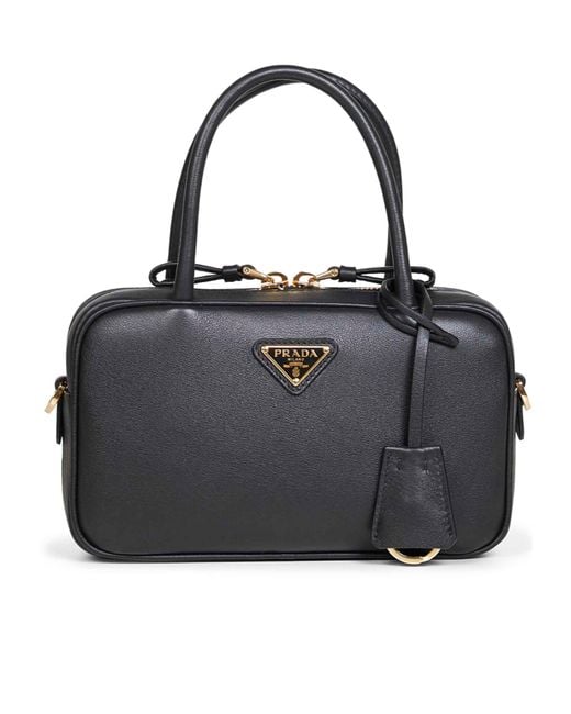 Prada Black Triangle Logo-Plaque Tote Bag