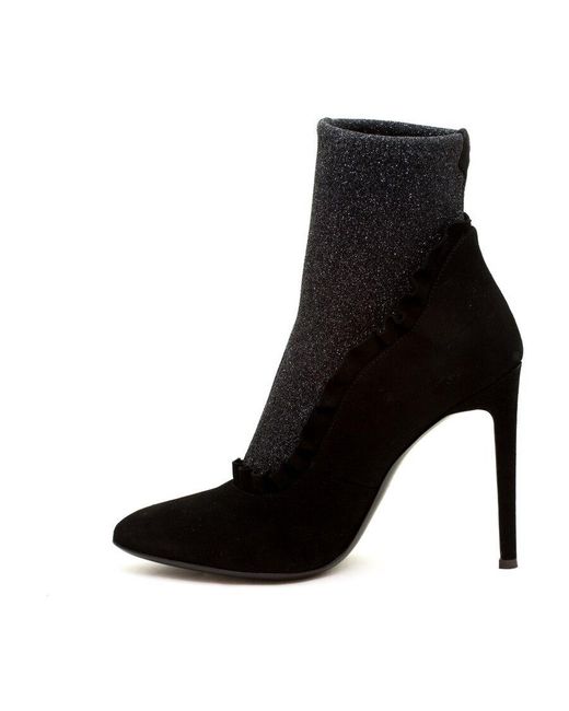 Giuseppe Zanotti Black Short Sock Boots With Lotus Leaf Edges