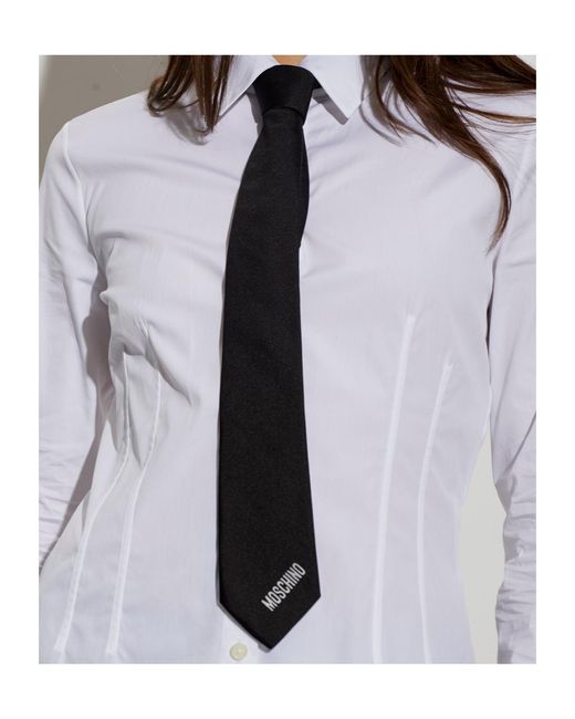 Moschino Black Logo Jacquard Satin Tie for men