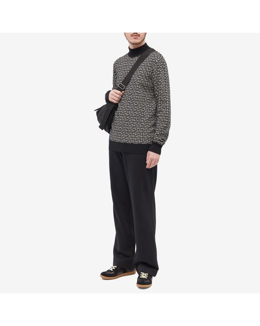 Balmain Black Monogram-Intarsia Knitted Roll-Neck Jumper for men