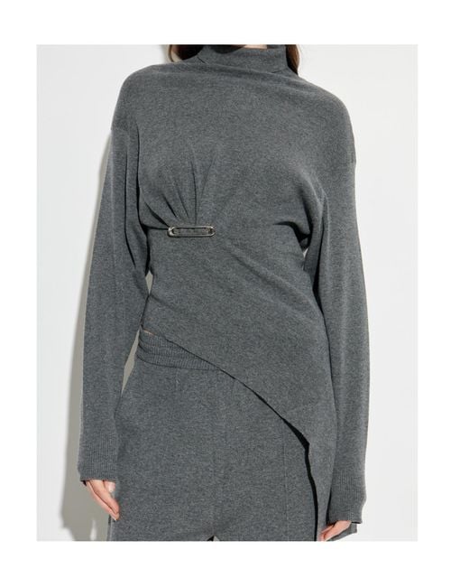 Lanvin Gray High Neck Safety Pin Detailed Jumper