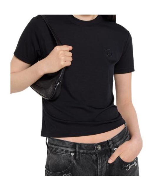 Gucci Black Rayon Jersey T-Shirt With Embroidery