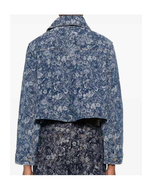 Ganni Blue Floral Printed Denim Jacket