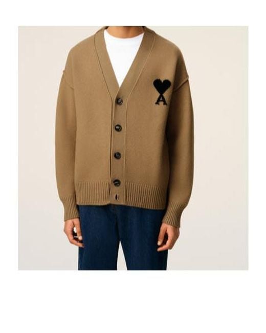 AMI Natural Ami De Coeur V-Neck Cardigan for men