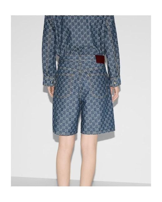Gucci Blue Leather-Trimmed Denim Bermuda Shorts
