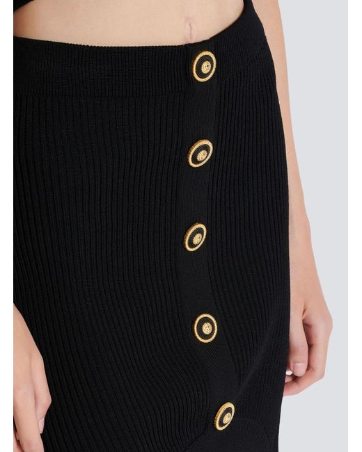 Balmain Black Short Optical Illusion Ribbed Knit Skirt