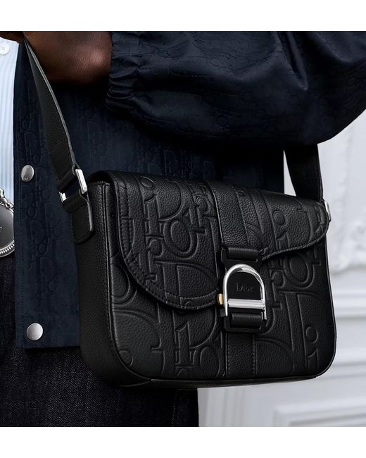 Dior Black Saddle Heritage Messenger Bag With Flap for men