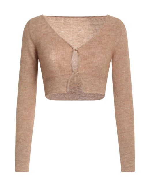 Jacquemus White Solid-Colored Cropped Knit Cardigan