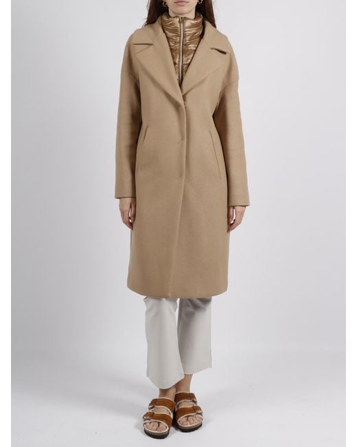 Herno Natural Padded-Collar Single-Breasted Long Sleeved Coat