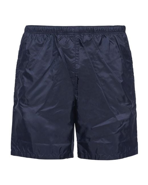 Prada Blue Triangle Logo Plaque Elastic Swim Shorts for men