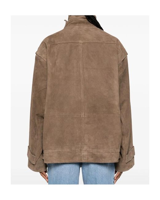 ROTATE BIRGER CHRISTENSEN Brown Long-Sleeved Leather Jacket