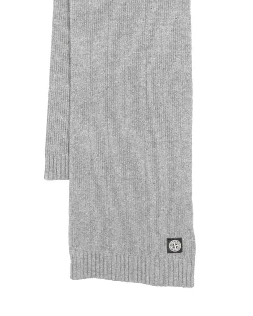 Stone Island Gray Compass-Patch Ribbed-Knit Scarf