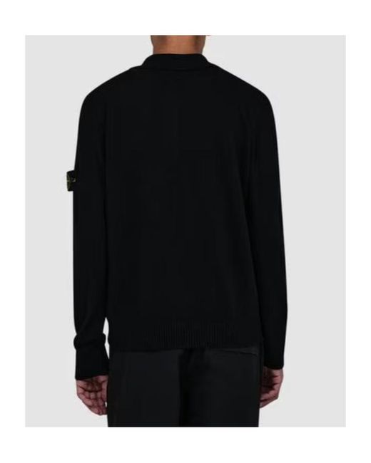 Stone Island Black Logo Patch Knitted Polo Shirt for men