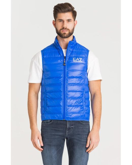 EA7 Blue Waistcoat Quilted Down Jacket for men