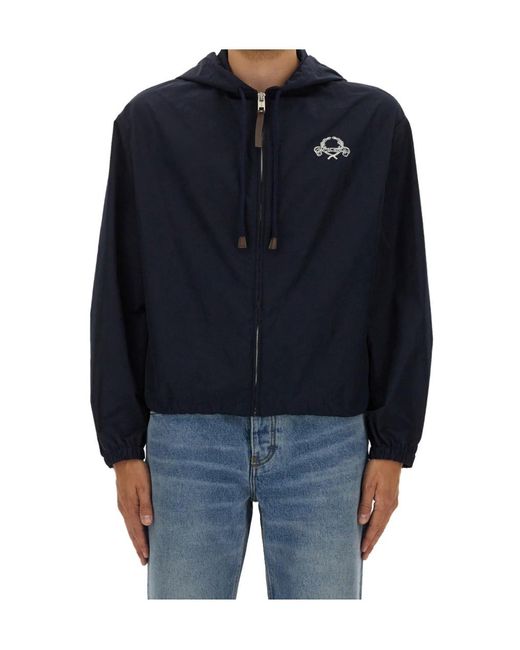 Moschino Blue Hooded Zipped Jacket for men