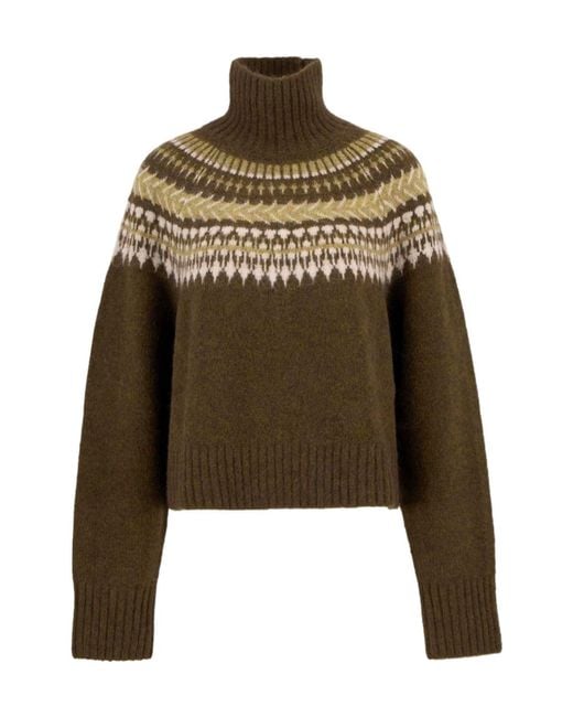 Barbour Green Lorrie Fair Isle Roll-Neck Jumper