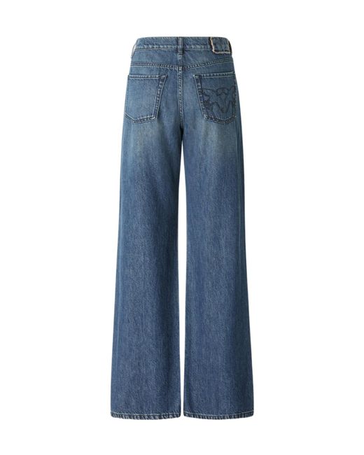 Pinko Blue Lace-Trim Wide-Leg Jeans