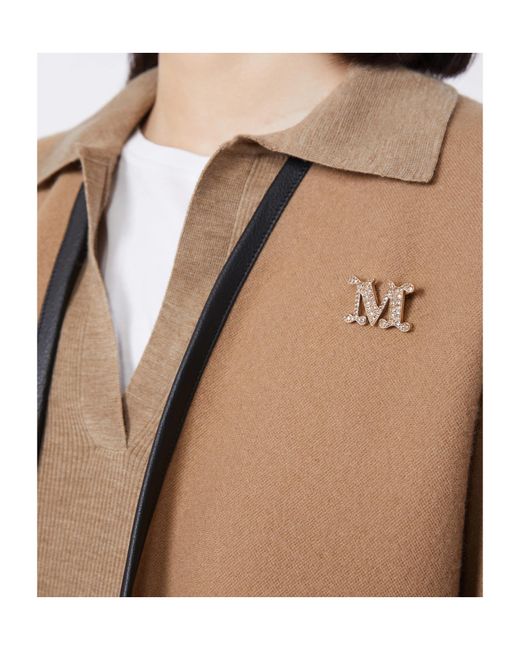 Max Mara White Logo Engraved Embellished Brooch