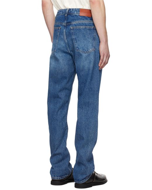 Studio Nicholson Blue Riso Logo Patch Straight Leg Jeans for men