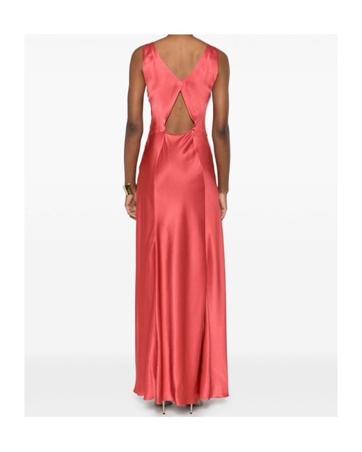 Alberta Ferretti Red Satin Evening Dress With Draped Neckline And Cut-Out Back
