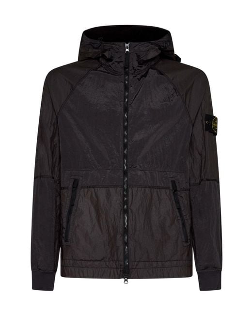 Stone Island Black Zip Up Hooded Jacket for men
