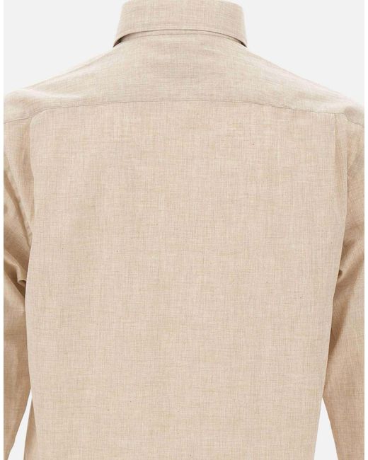 Eleventy Natural Long Sleeved Half-Button Shirt for men