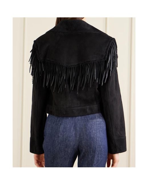 Gabriela Hearst Black Azra Fringed Leather-Trimmed Embellished Suede Jacket