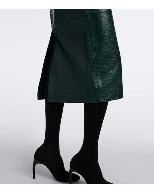 Frankie Shop Green Taney Croc-Effect Leather Pencil Skirt