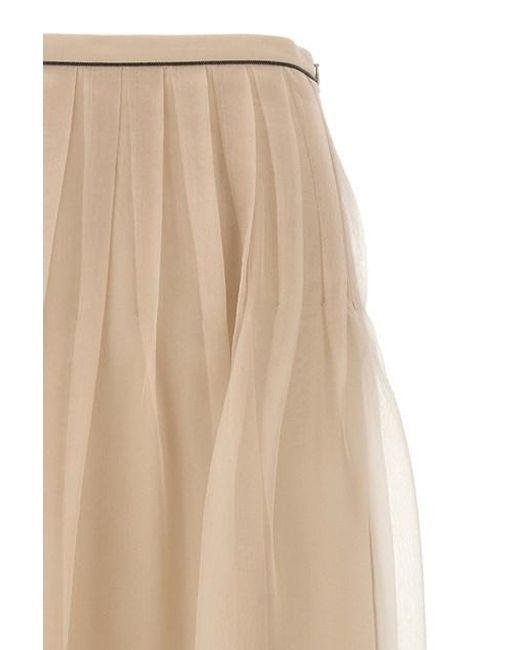 Brunello Cucinelli Natural High-Waisted Pleated Midi Skirt