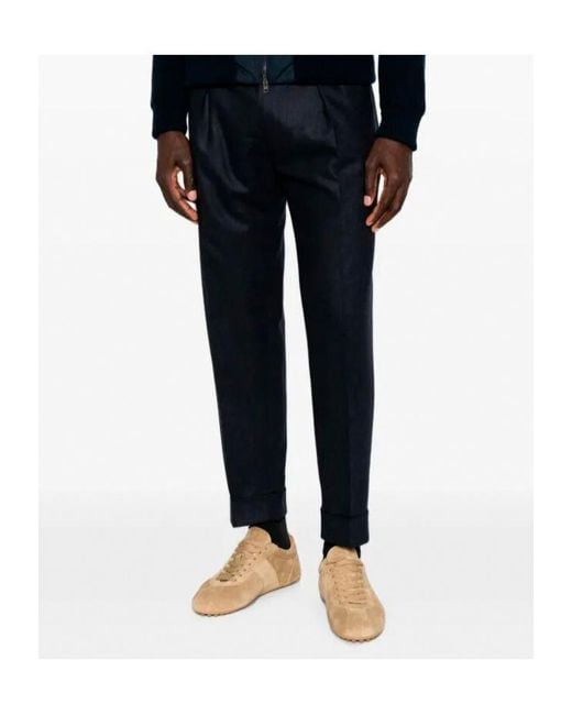Berwich Blue Pleated Wool Trousers for men