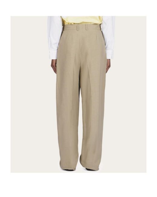 Ferragamo Natural Ferragamo Eyewear Creased Wide-Leg Pants for men
