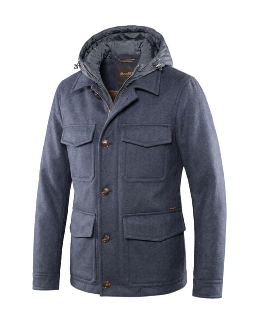 Moorer Blue Hooded Button-Fastening Jacket for men