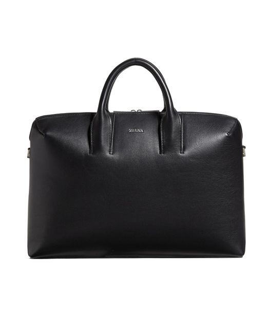 Zegna Black Logo Detailed Top Handle Briefcase for men