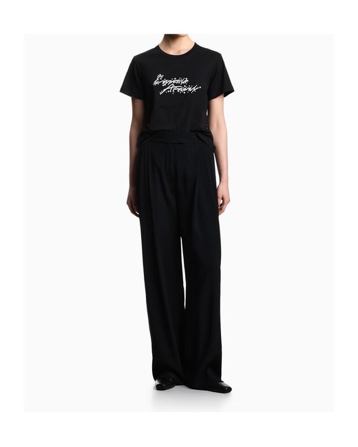 Emporio Armani Black Jersey T-Shirt With Logo Embroidery